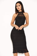 Black Lace Halterneck Dress With Frill Hem