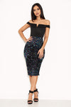 Black Bardot Midi Dress With Sequin Skirt