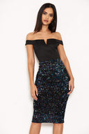 Black Bardot Midi Dress With Sequin Skirt