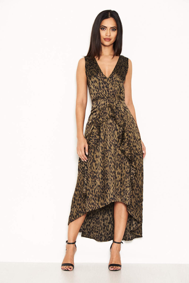 Khaki Animal Print Maxi Dress