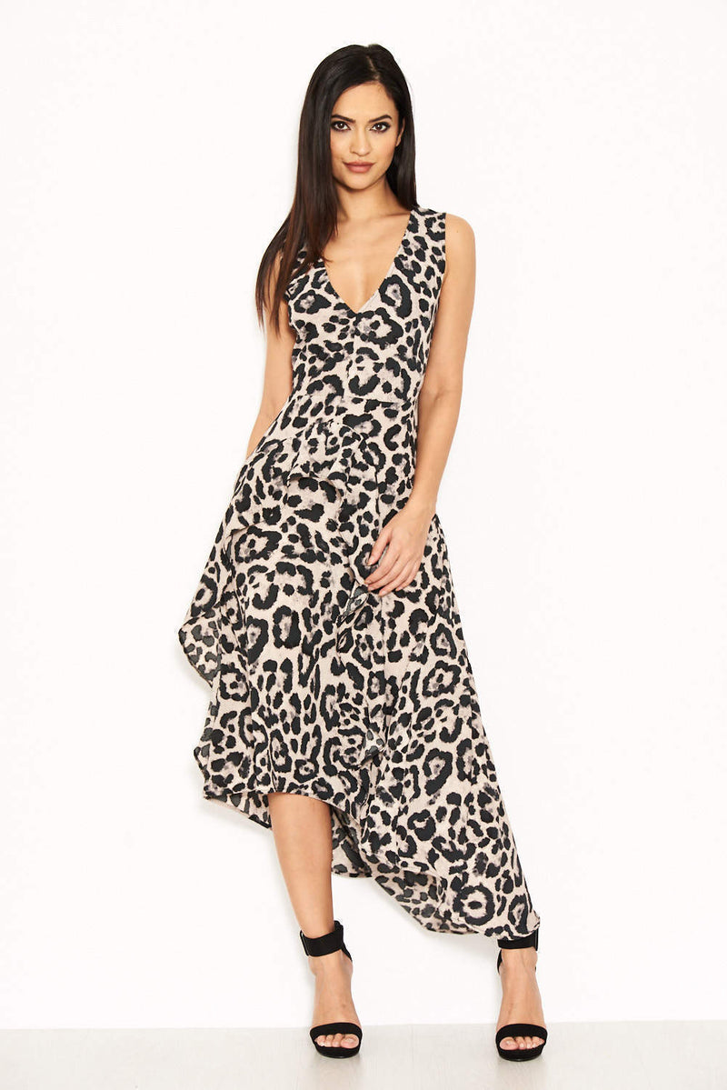 Leopard Print Frill Maxi Dress