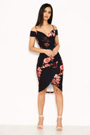 Navy Floral Wrap Front Dress