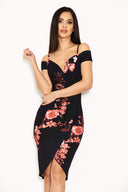 Navy Floral Wrap Front Dress