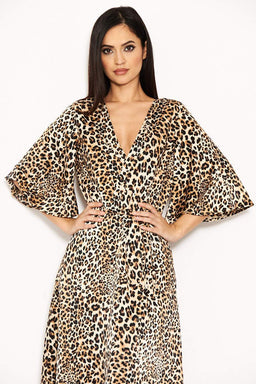 Animal Printed Maxi Dress With Tie Waist