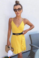Yellow Strappy Frill Hem Mini Dress