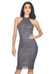 Dark Grey Lace Halter Neck Midi Dress