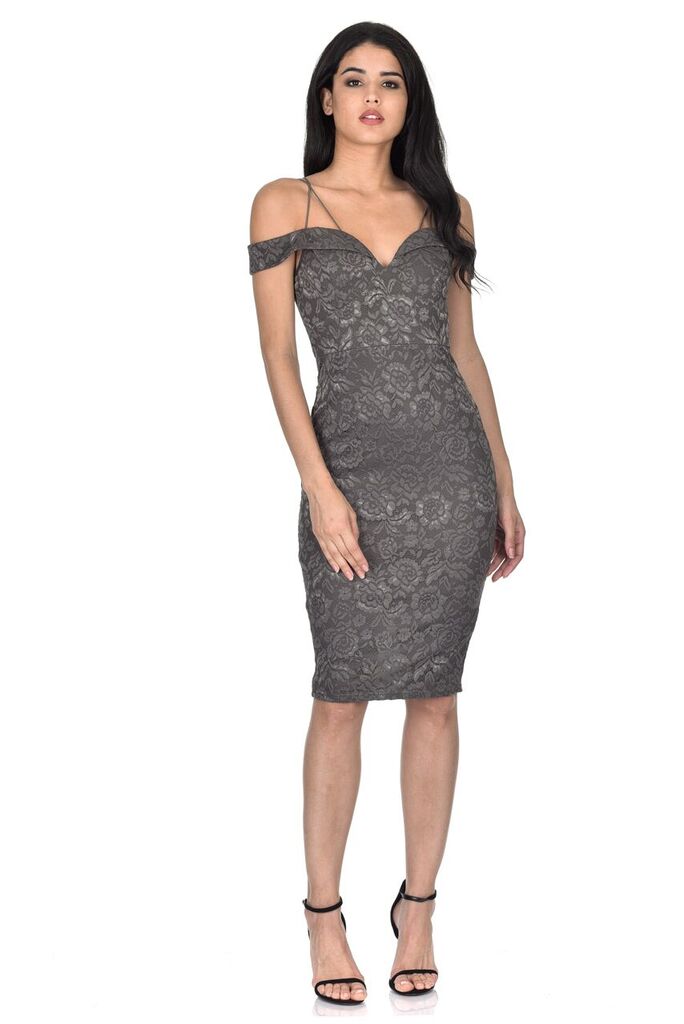 Dark Grey Lace Midi Dress