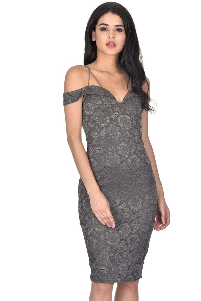 Dark Grey Lace Midi Dress – AX Paris US