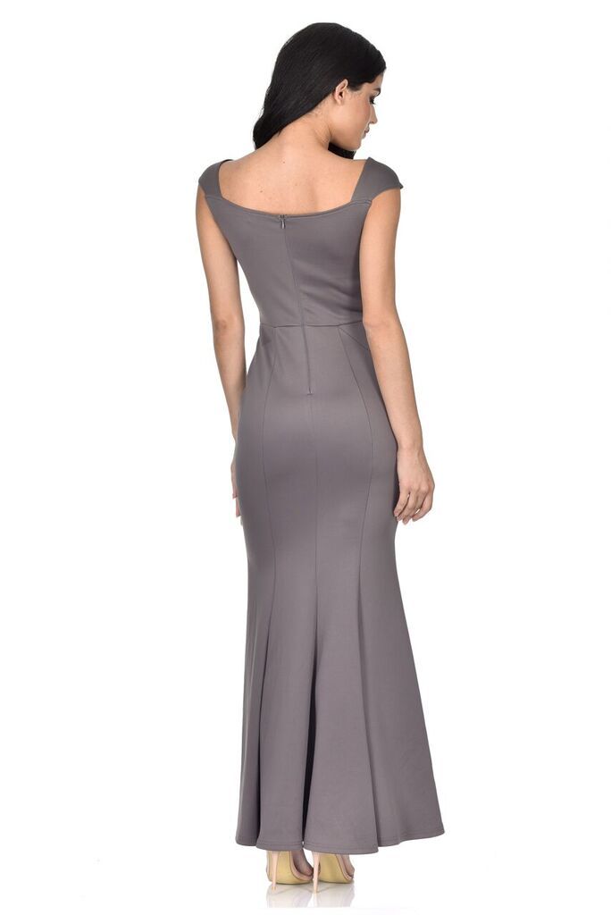 Dark Grey Lace Overlay Maxi Dress