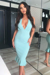 Duck Egg  Backless Fishtail Midi Dress