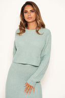 Duck Egg Cropped Knitted Jumper