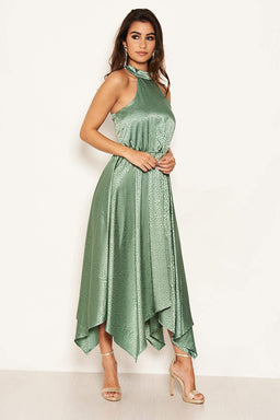 Duck Egg Printed Satin Sleeveless Maxi Dress