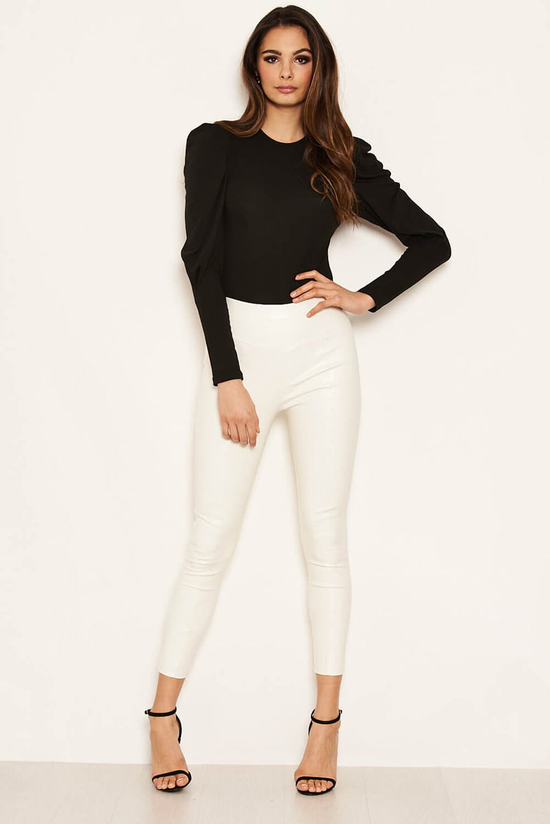 Ecru Faux Leather Leggings