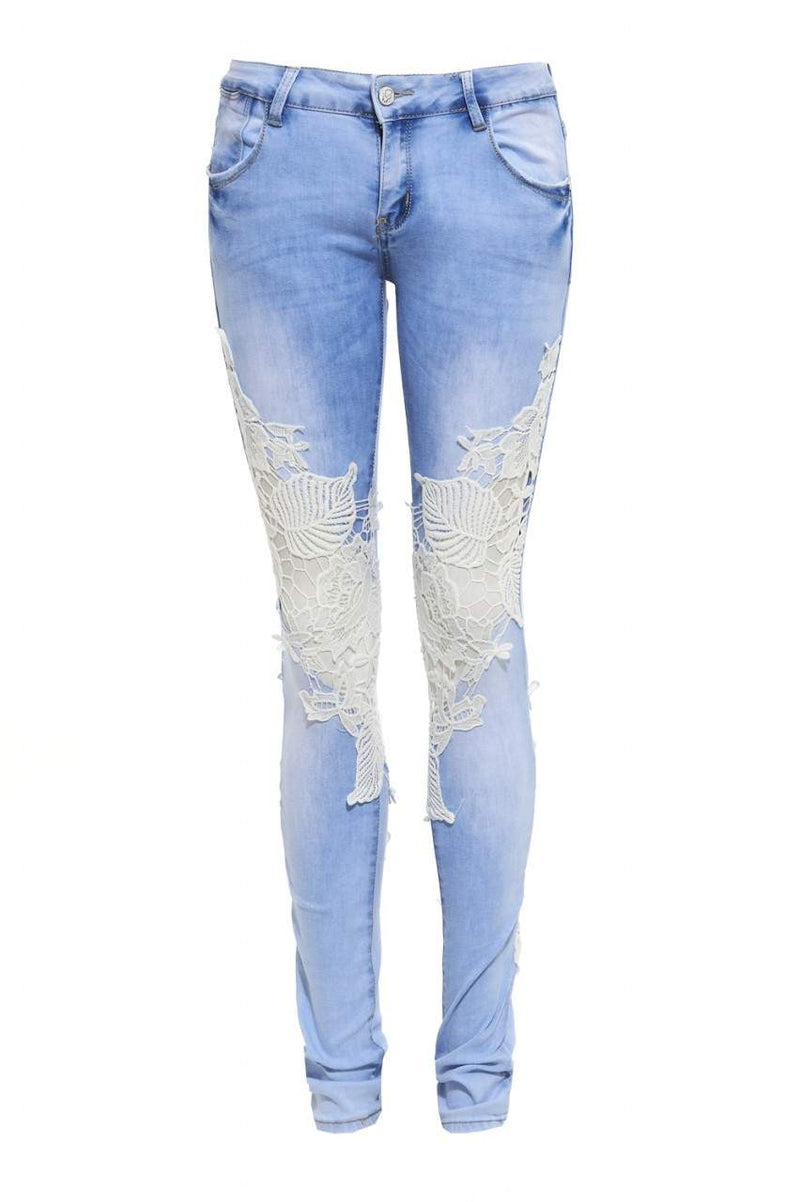 Knee Crochet Denim Jeans