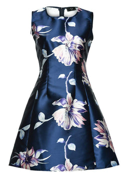 Navy Printed Skater Mini Dress