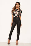 Black Floral Print Puff Sleeve Bodysuit