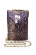 Brown Faux Snake Lock Rectangle Bag