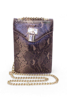 Brown Faux Snake Lock Rectangle Bag