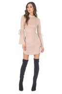 Stone Faux Suede Flare Sleeve Dress