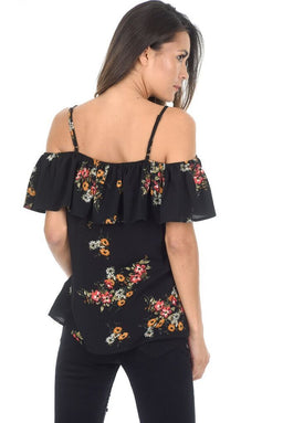 Floral Black Bardot Top
