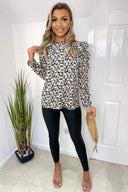 Floral Print Ruched Long Sleeve Top