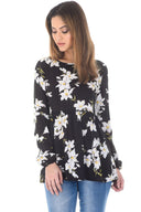 Black Floral Printed Frill Top with Frill Bottom