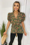 Floral Printed Ruffle Puff Sleeve Wrap Top