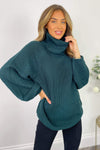 Forest Green Roll Neck Balloon Sleeve Knitted Jumper