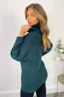 Forest Green Roll Neck Balloon Sleeve Knitted Jumper