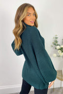 Forest Green Roll Neck Balloon Sleeve Knitted Jumper