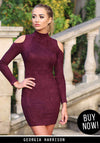 Plum faux suede High Neck Cold Shoulder Mini Dress