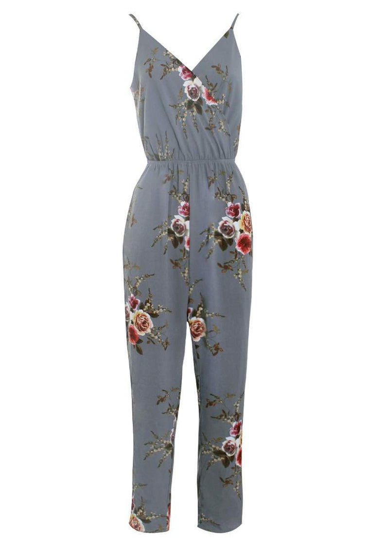 Grey Floral Printed Jumpsuit