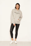 Grey Slogan Printed Hoody