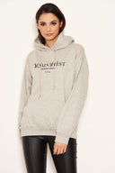 Grey Slogan Printed Hoody