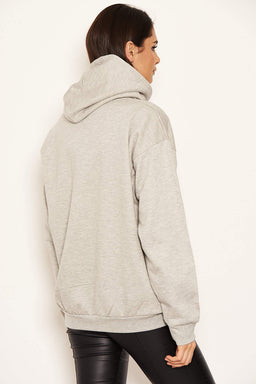 Grey Slogan Printed Hoody