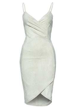 Grey Wrap Front Suede Dress