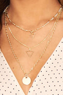 Gold Circle And Triangle Layered Chain Necklace