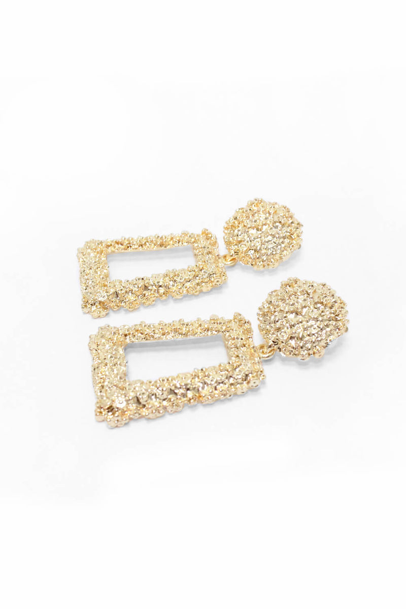 Gold Square Textured Statement Earrings