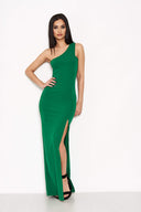 Green Asymmetric Thigh Split Maxi Dress