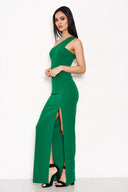 Green Asymmetric Thigh Split Maxi Dress