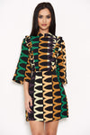 Green Aztec Printed Day Dress