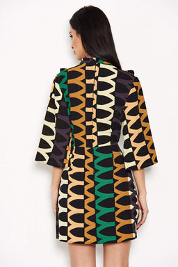 Green Aztec Printed Day Dress