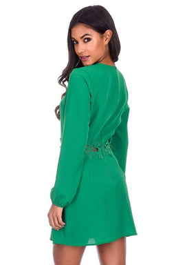 Green Crochet Waist Long Sleeved Dress