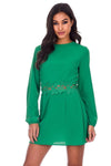 Green Crochet Waist Long Sleeved Dress