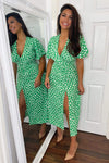 Green Heart Print Midi Dress