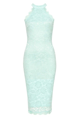 Green Lace High Neck Bodycon