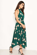 Green Leopard Print High Neck Dress