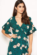 Green Leopard Print Wrap Dress