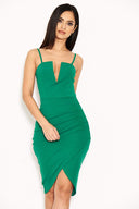 Green Notch Front Wrap Dress