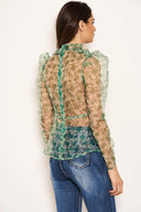 Green Organza Puff Sleeve Top